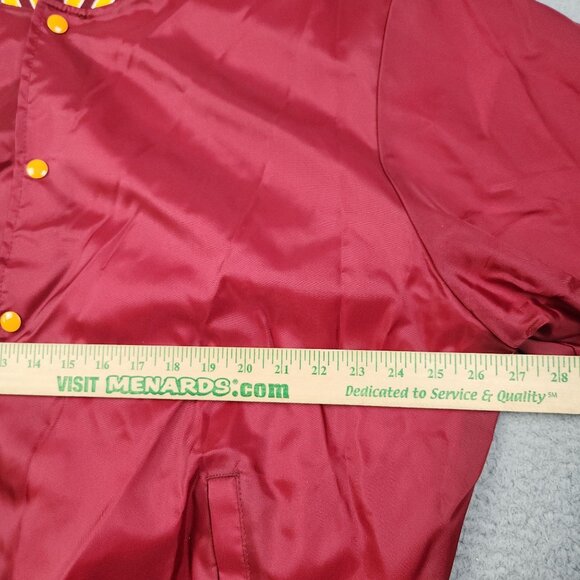 Vintage Satin Bomber Jacket 2XL Lined Blank Red Yellow Snap Button Front 90s USA - Picture 5 of 9